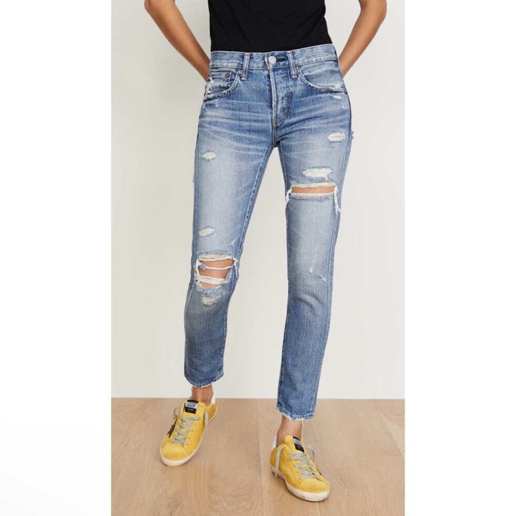 Moussy Vintage Bowie Jeans 25 Mid Rise Distressed Cropped Ankle Tapered Medium